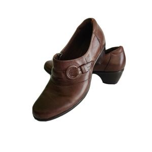 Clarks Brown Leather Zip Buckle 8 Booties Shoes